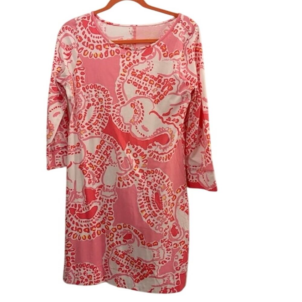 Lilly Pulitzer Marlowe Shift Dress M "Trunk in Love" Elephant Print Cotton